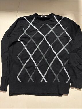 Men's Black Argyle Crewneck Sweater